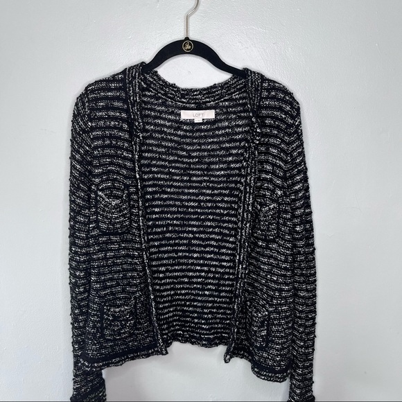 Ann Taylor Loft Cardigan Sweater Black White Stripe Small - Picture 3 of 12